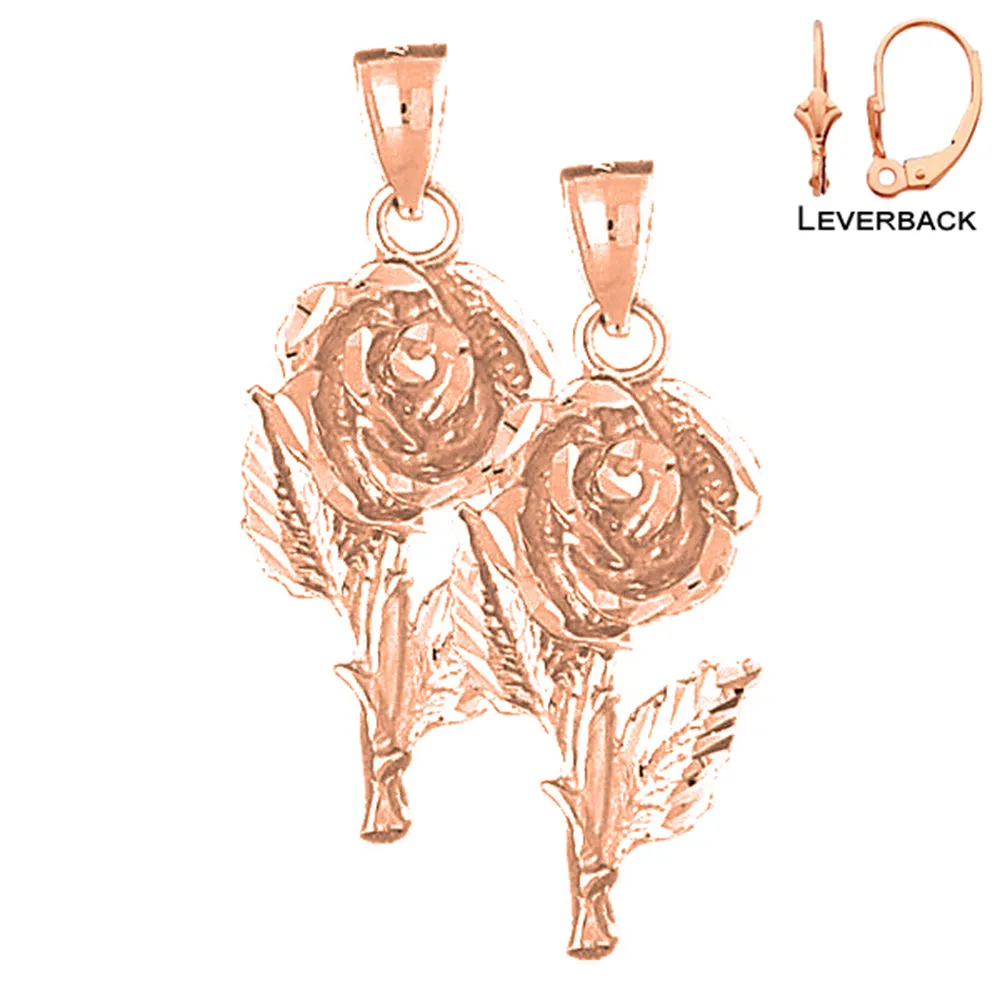 14K or 18K Gold Rose Flower Earrings