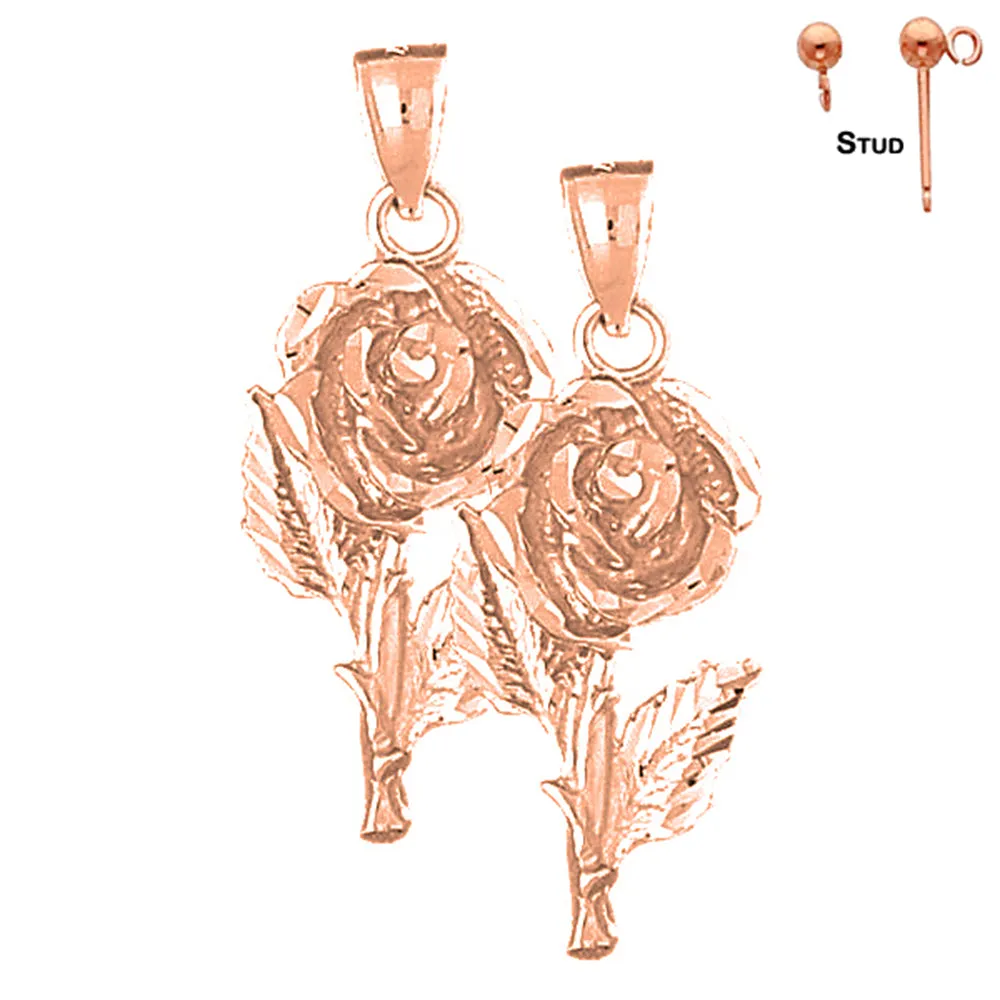 14K or 18K Gold Rose Flower Earrings