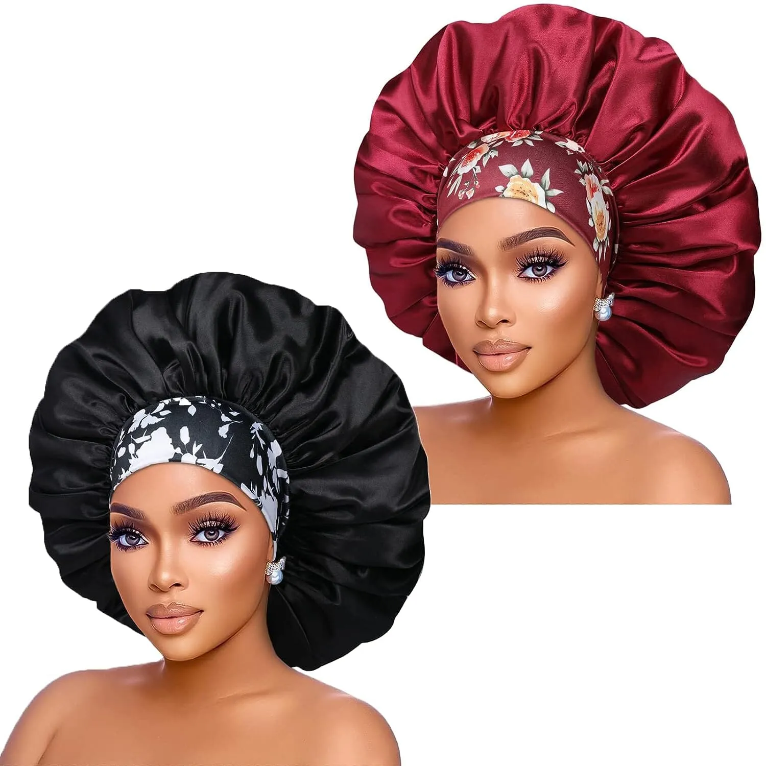 2-Pack: Extra Large Satin Bonnets for Sleeping