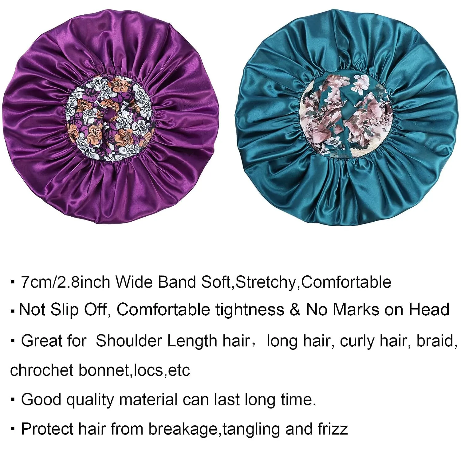 2-Pack: Extra Large Satin Bonnets for Sleeping