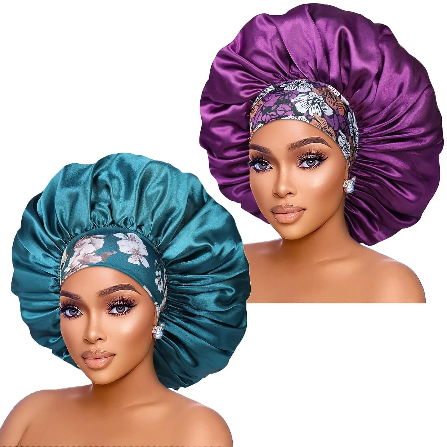 2-Pack: Extra Large Satin Bonnets for Sleeping