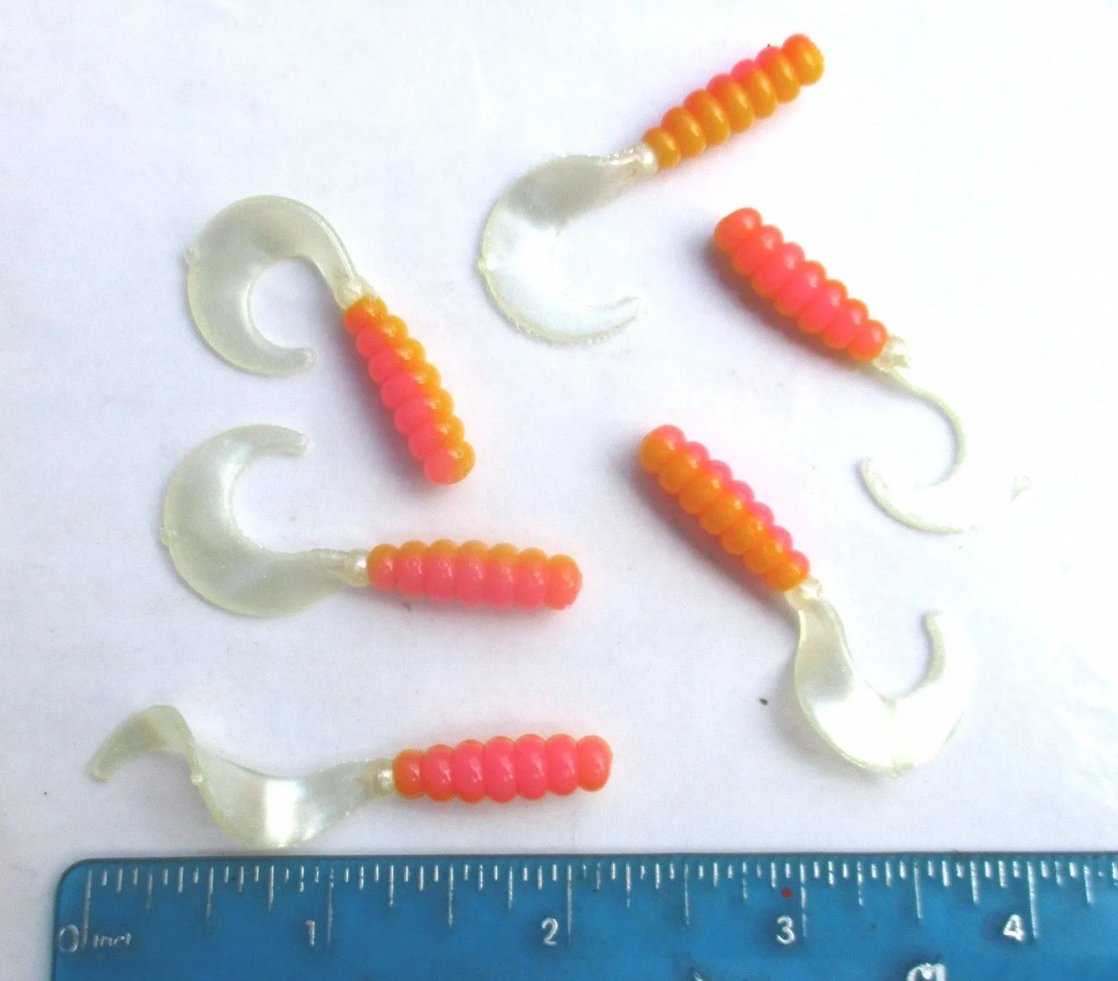 35ct. Cam's Candy Corn w/PEARL TAIL 2" Curly Tail Soft Crappie Jig &Trout/Bream Lures