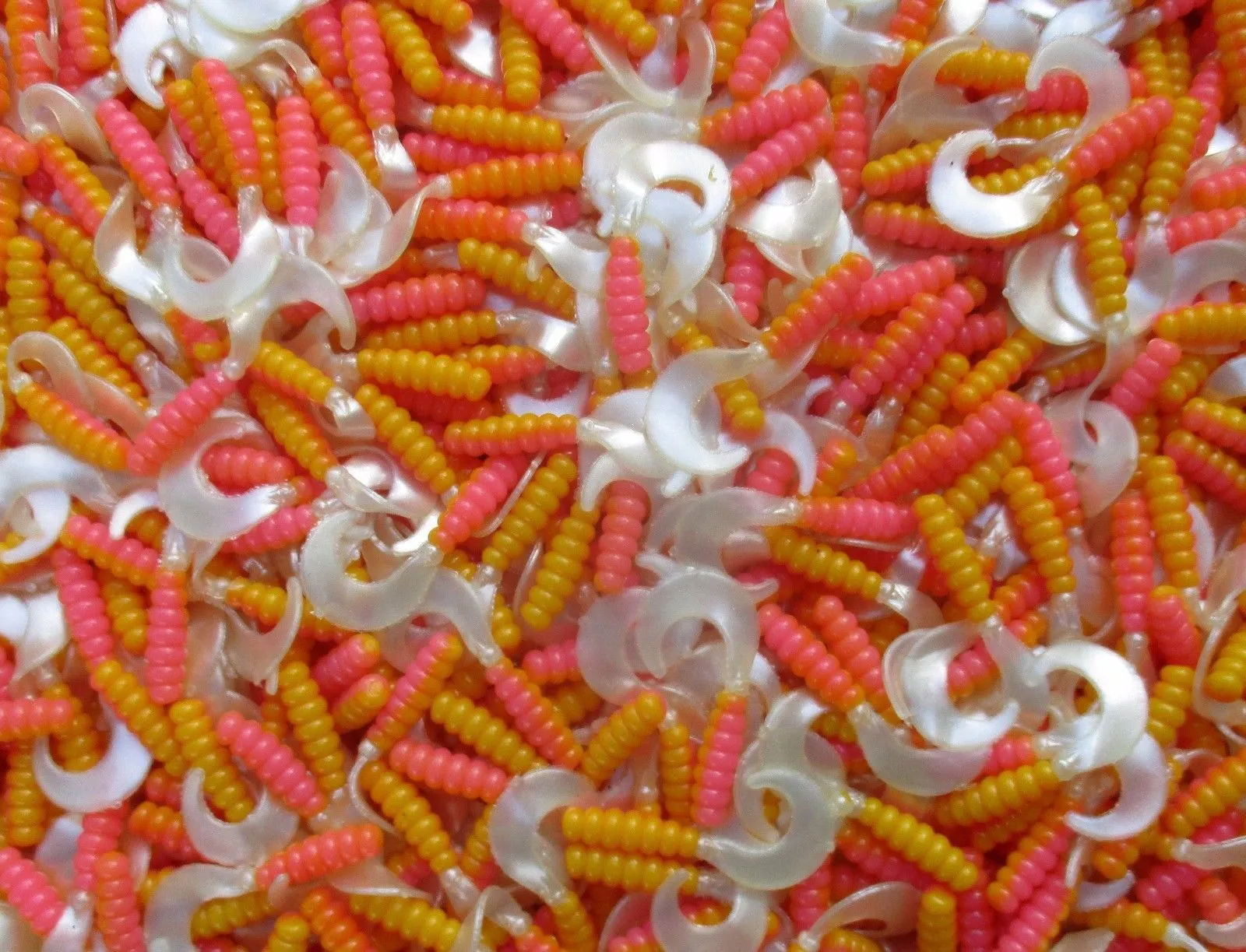 35ct. Cam's Candy Corn w/PEARL TAIL 2" Curly Tail Soft Crappie Jig &Trout/Bream Lures