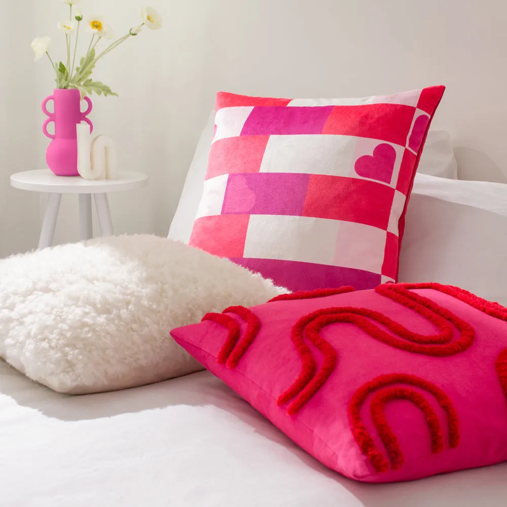 Archie Tufted Cushion Pink/Red