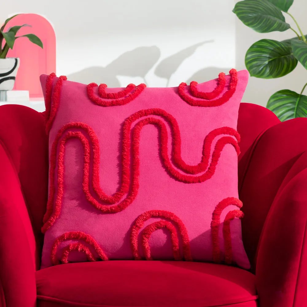 Archie Tufted Cushion Pink/Red