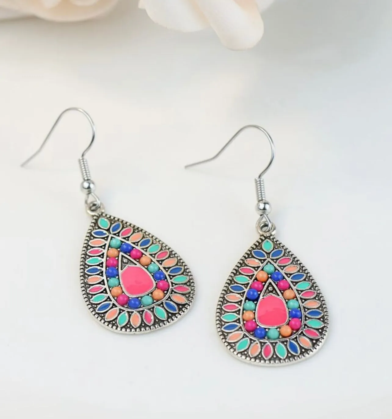 Beautiful Boho Pink Drop Earrings