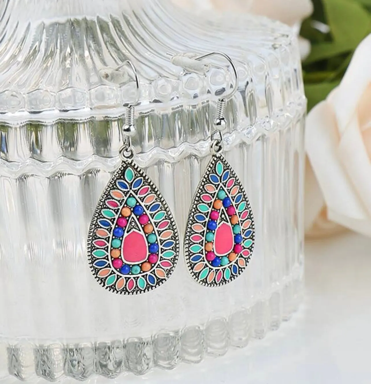 Beautiful Boho Pink Drop Earrings