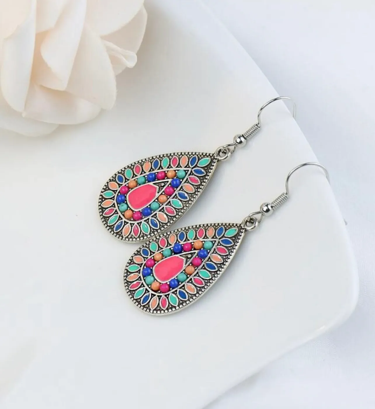 Beautiful Boho Pink Drop Earrings