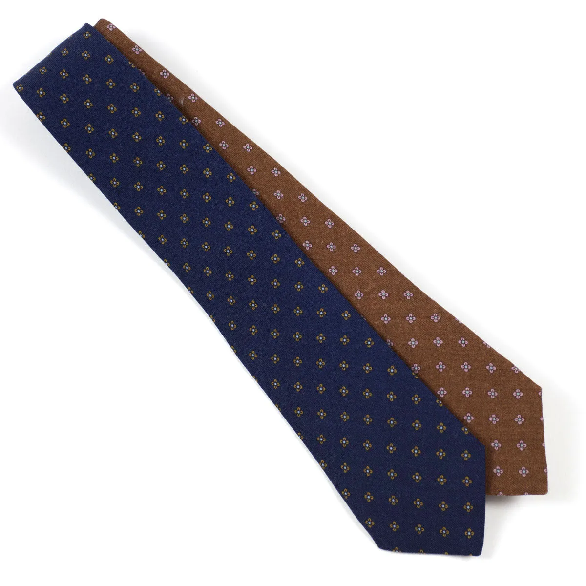 Brown self-tipped wool tie, pink neat print