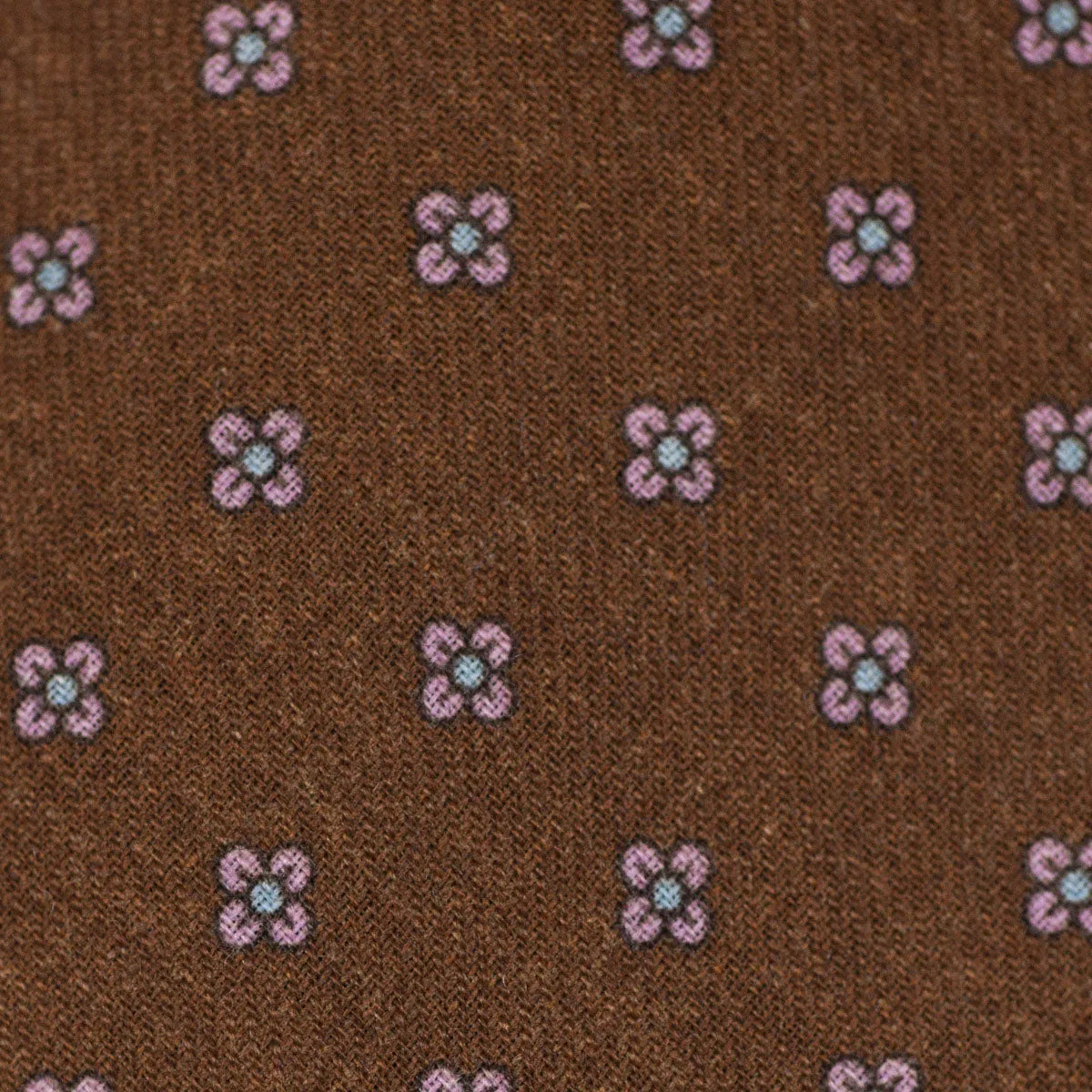 Brown self-tipped wool tie, pink neat print