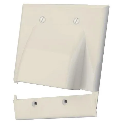 Bulk Cable Wall Plate, Hinged Dual Gang, Almond