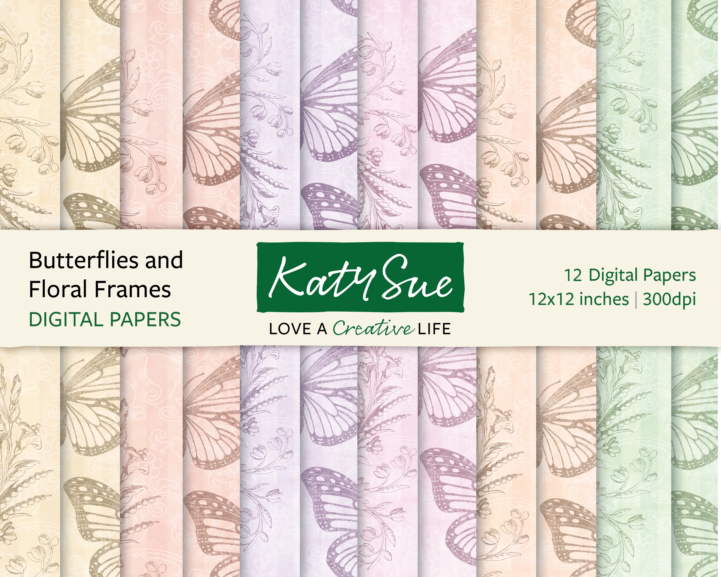 Butterflies and Floral Frames | 12x12 Digital Papers