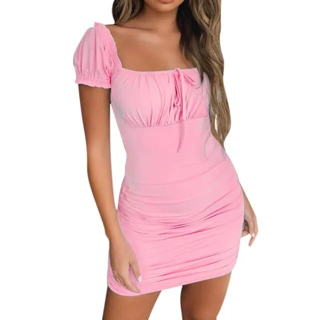 DressBetty - Sexy Party Short Sleeve Lace Up Ruched Bodycon Mini Dress