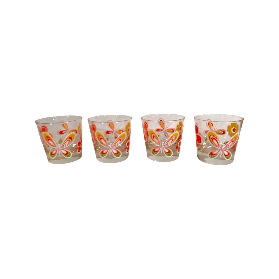 Libbey Retro Butterfly and Flower Cocktail Glasses (Set of 4)