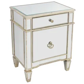 Mirrored Bedside Cabinet Antique 1 Door 1 Drawer