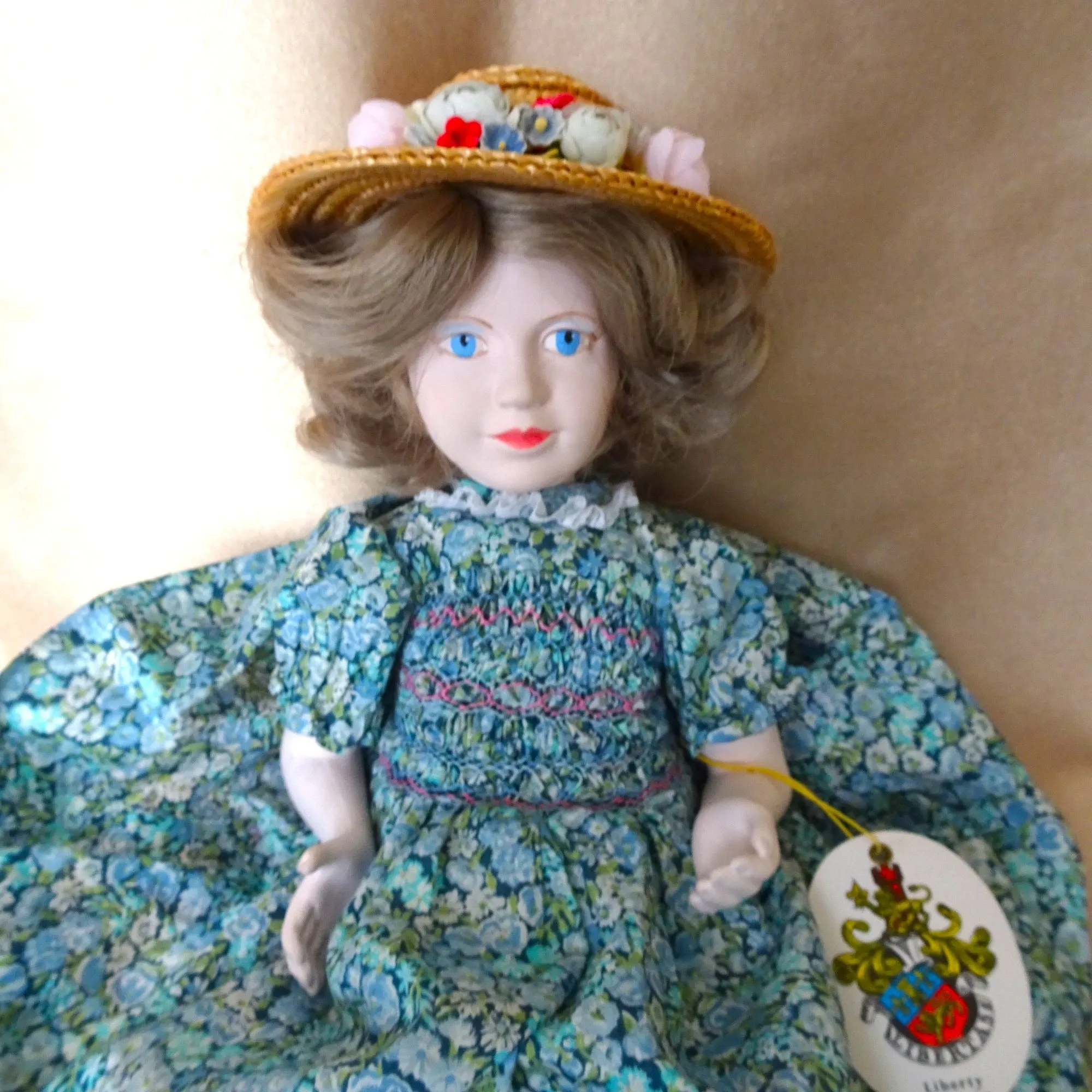 RARE Princess Elizabeth Peggy Nesbit Doll, Liberty of London Smocked Dress ,Replica Straw Hat, Royalty Doll QE II