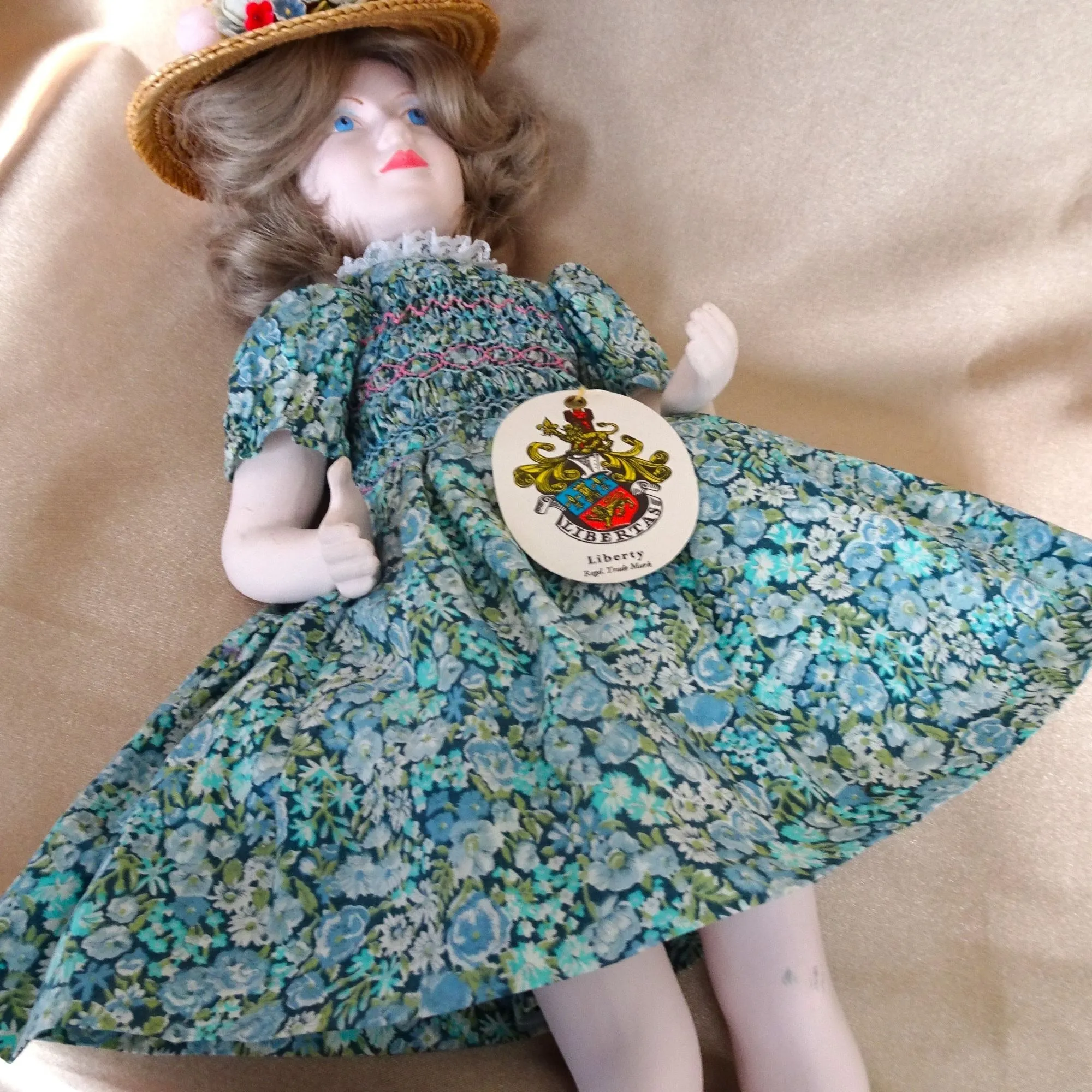 RARE Princess Elizabeth Peggy Nesbit Doll, Liberty of London Smocked Dress ,Replica Straw Hat, Royalty Doll QE II