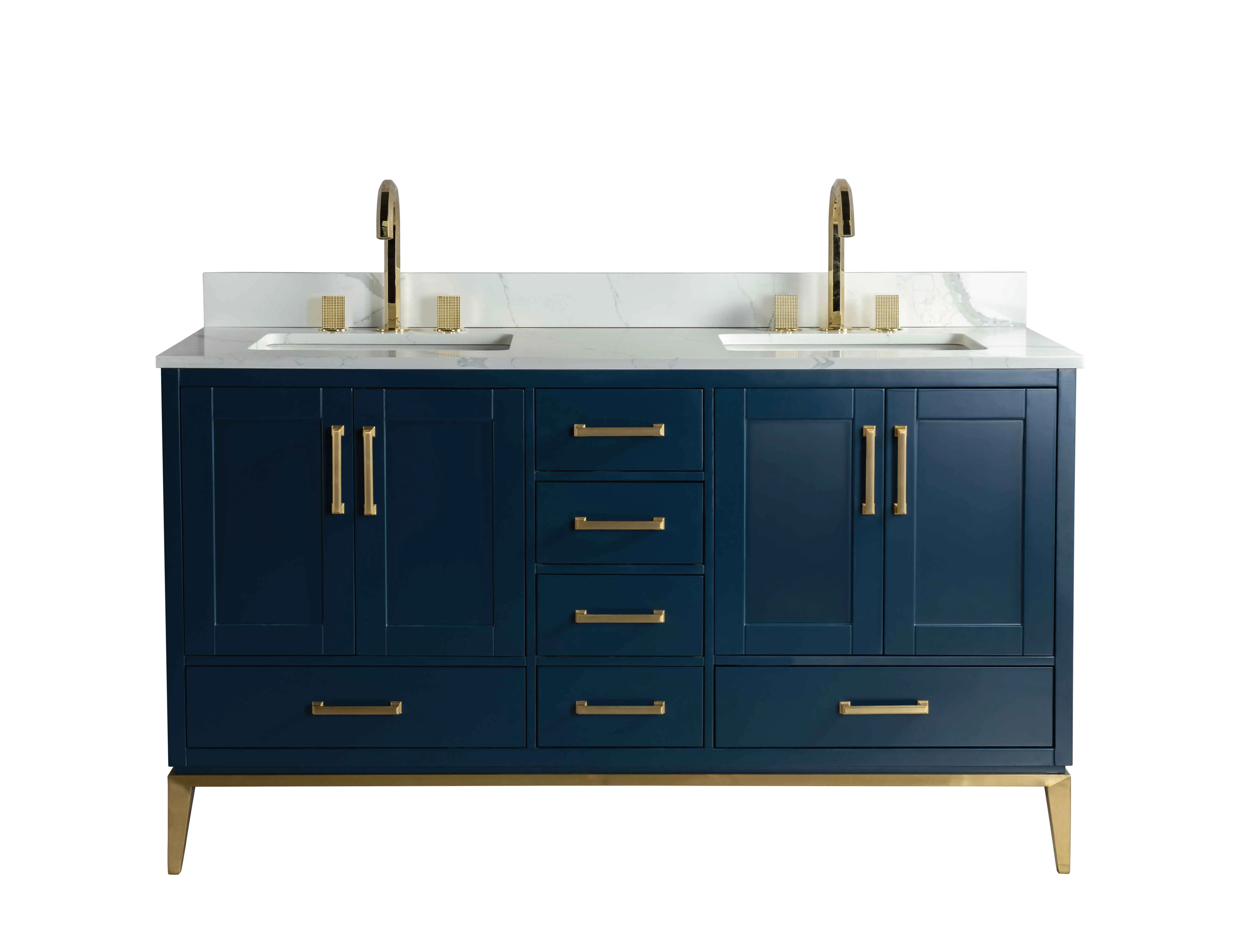 Rubeza 1500mm Anatolia Vanity Unit with Calacatta Quartz  Top - Dark Blue & Gold