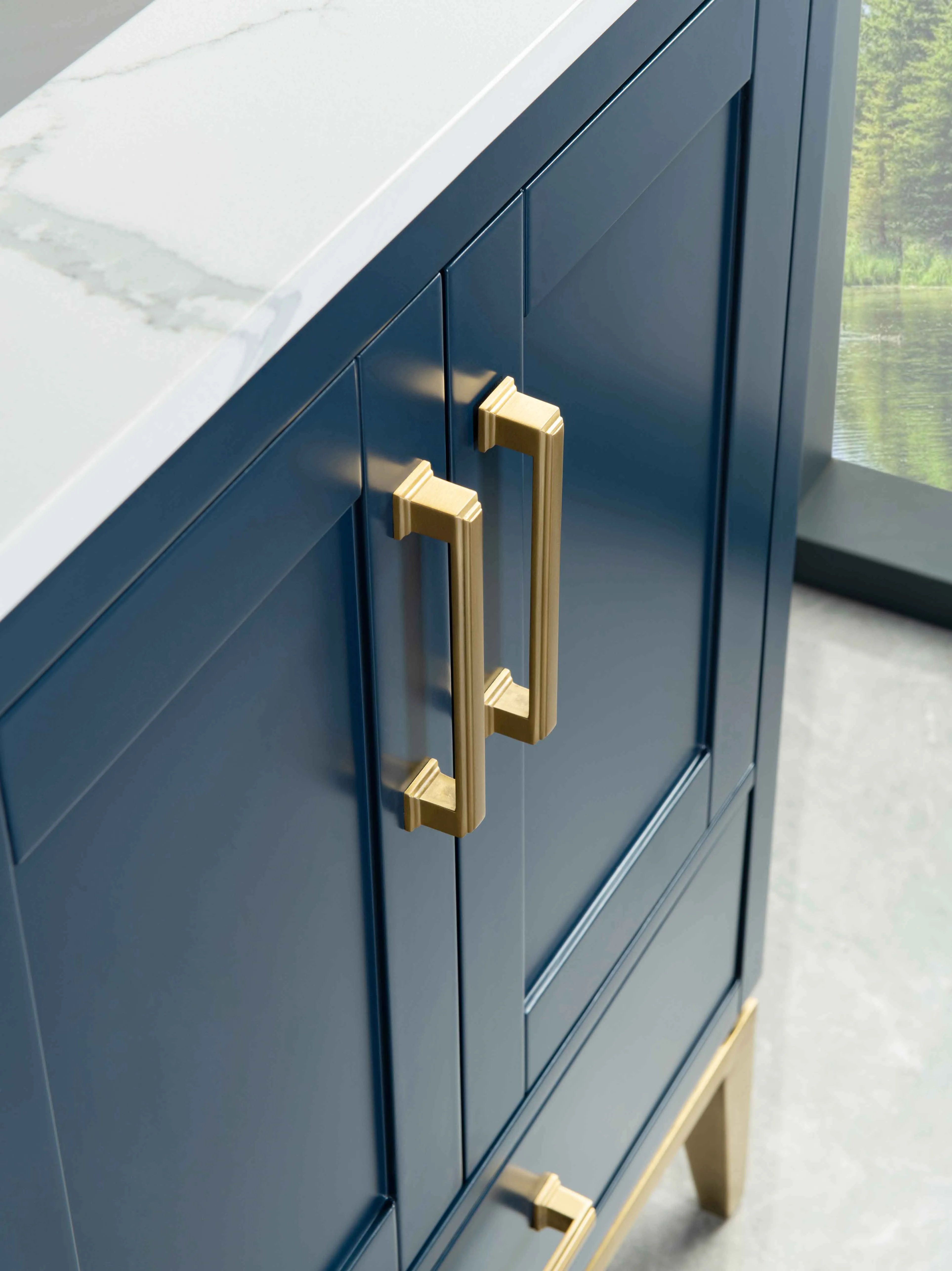 Rubeza 1500mm Anatolia Vanity Unit with Calacatta Quartz  Top - Dark Blue & Gold