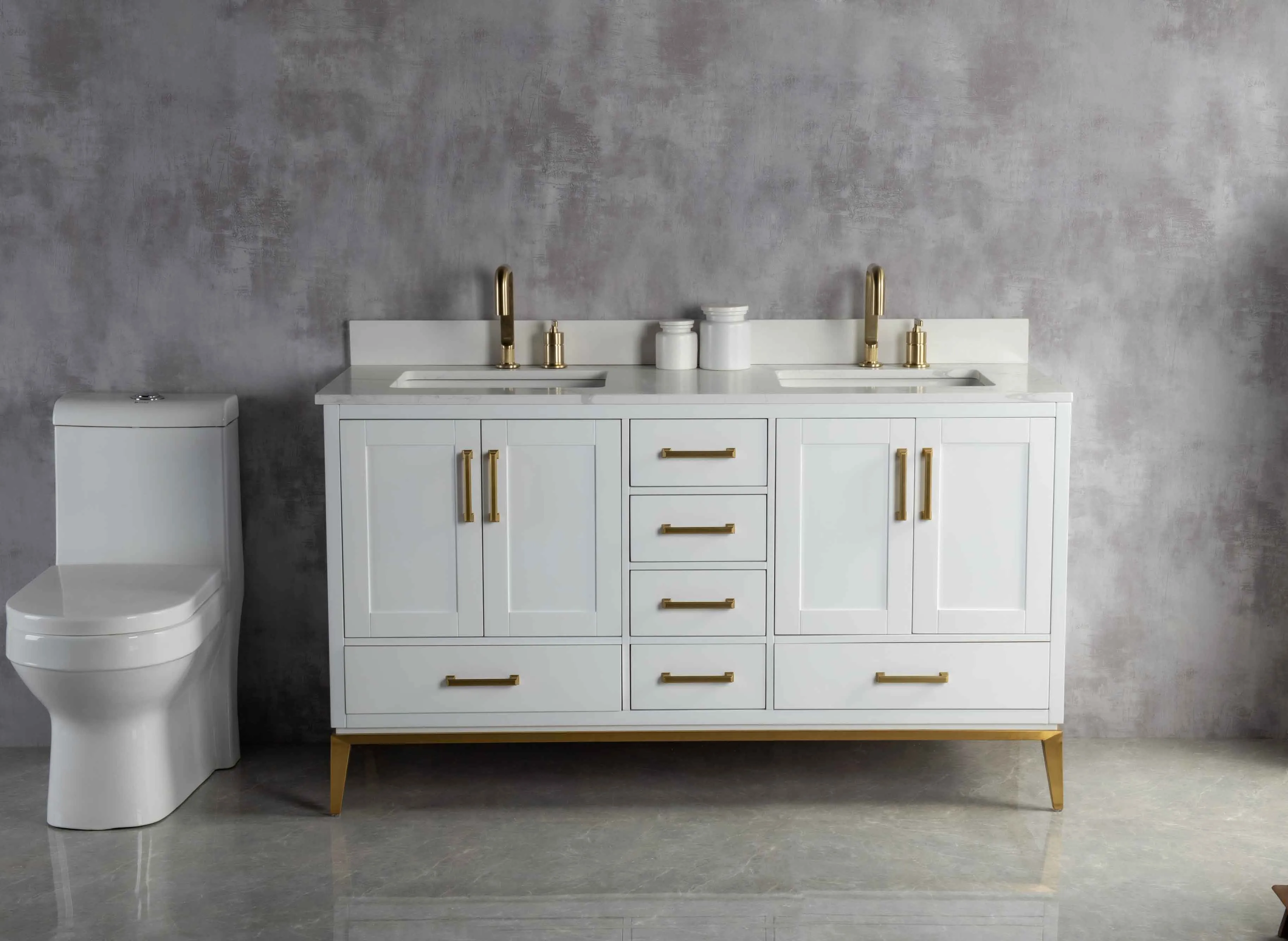 Rubeza 1500mm Anatolia Vanity Unit with Calacatta Quartz Top - White & Gold