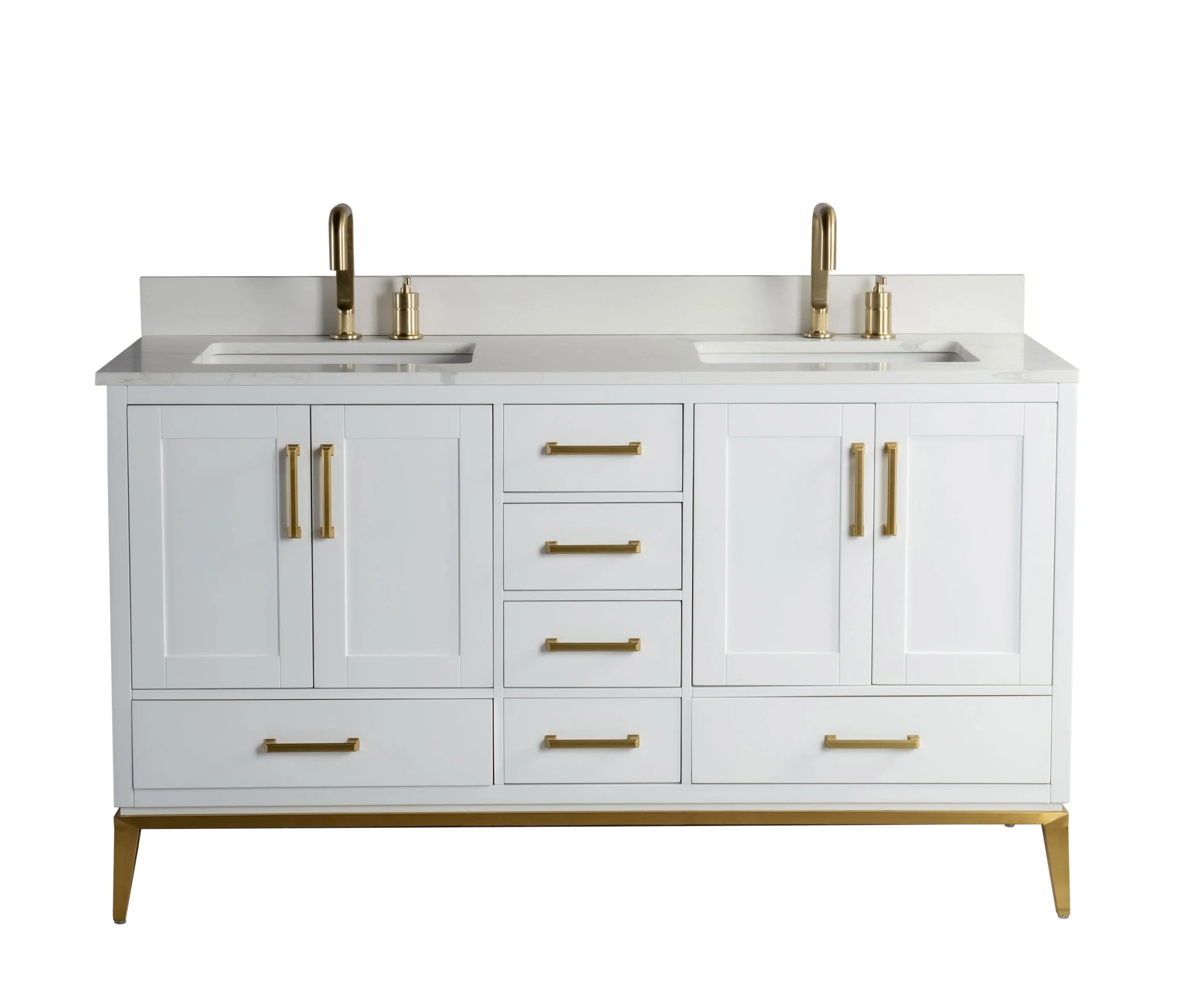 Rubeza 1500mm Anatolia Vanity Unit with Calacatta Quartz Top - White & Gold