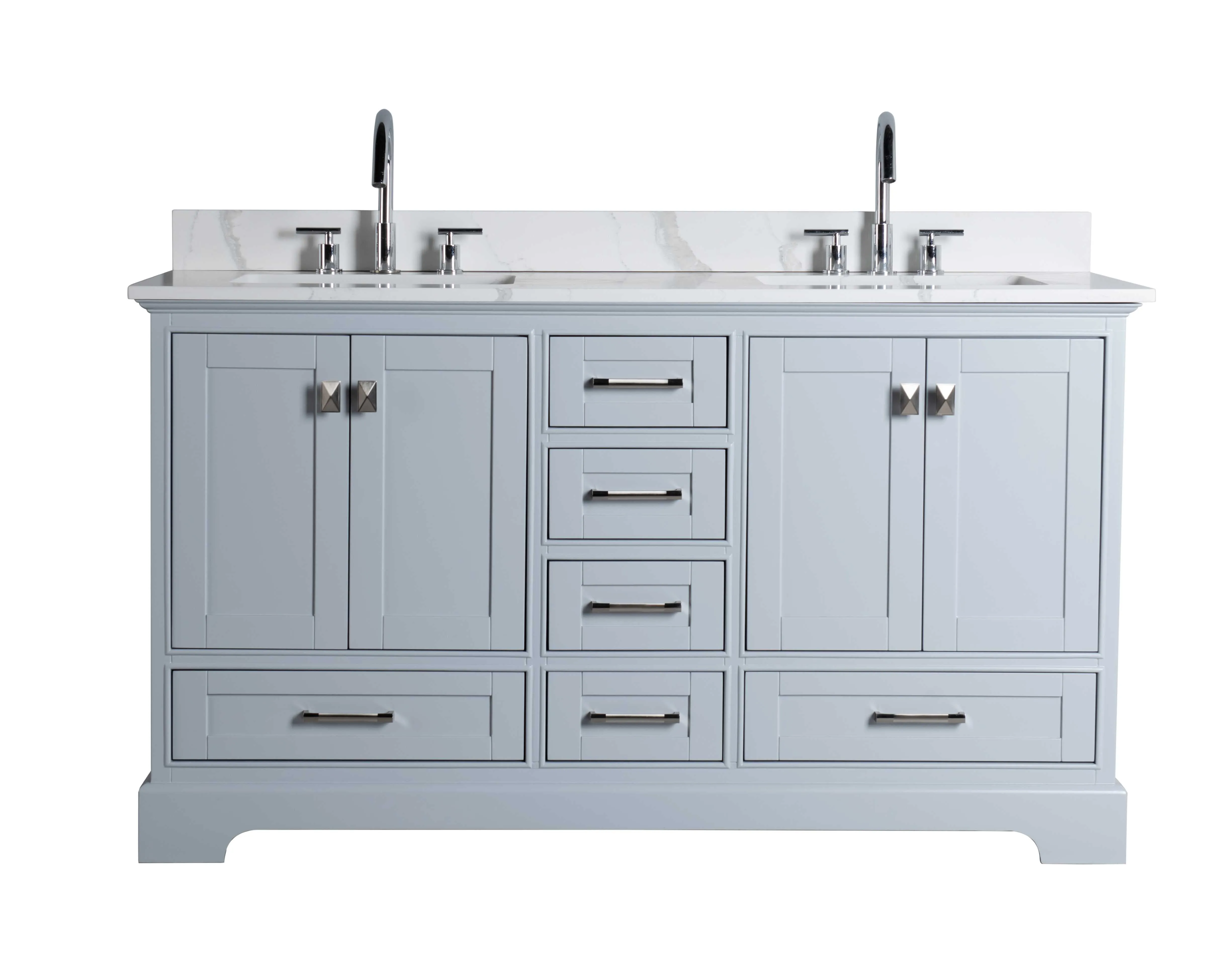 Rubeza 1500mm Charleston Vanity Unit with Calacatta Quartz Top - Light Grey & Chrome