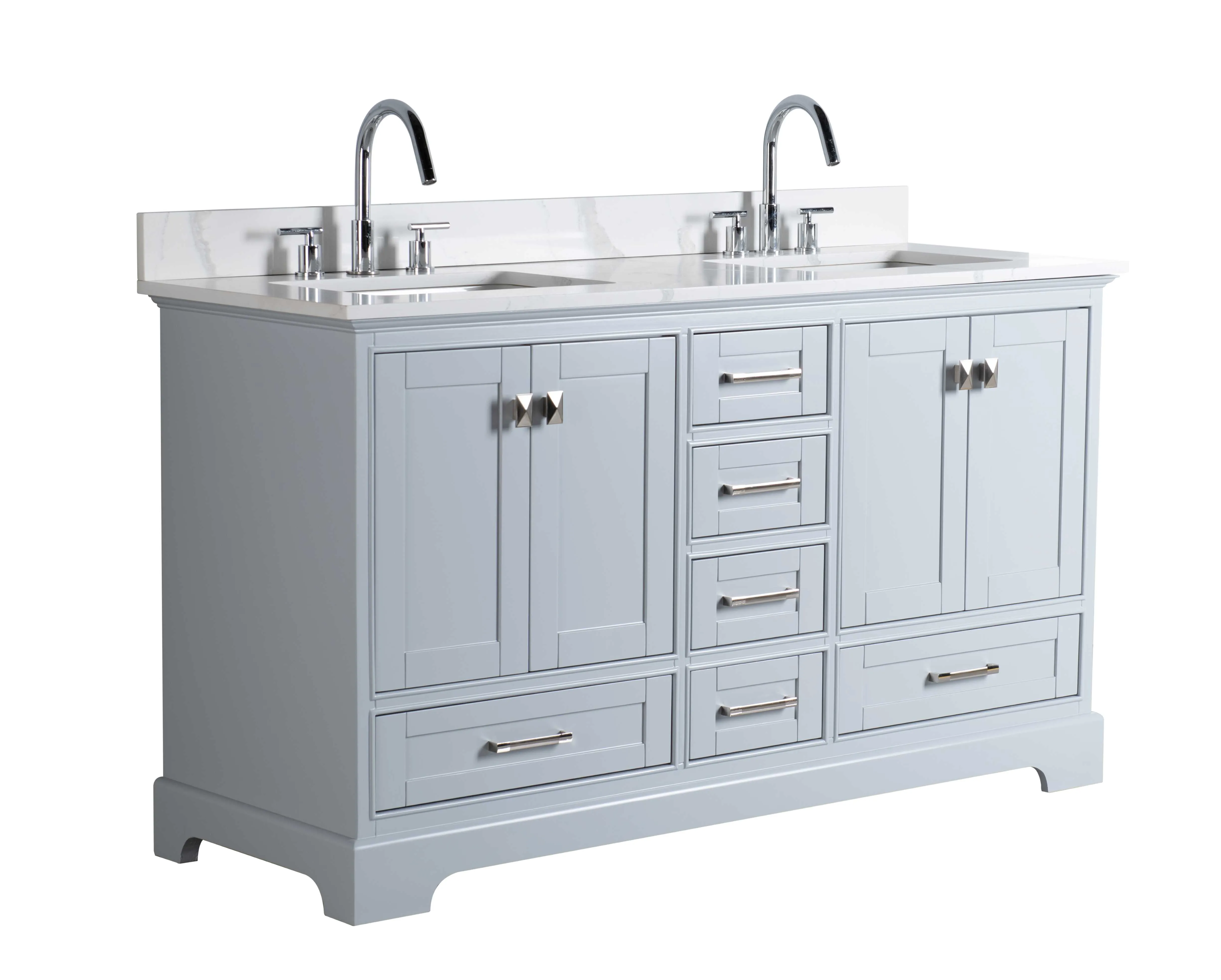 Rubeza 1500mm Charleston Vanity Unit with Calacatta Quartz Top - Light Grey & Chrome