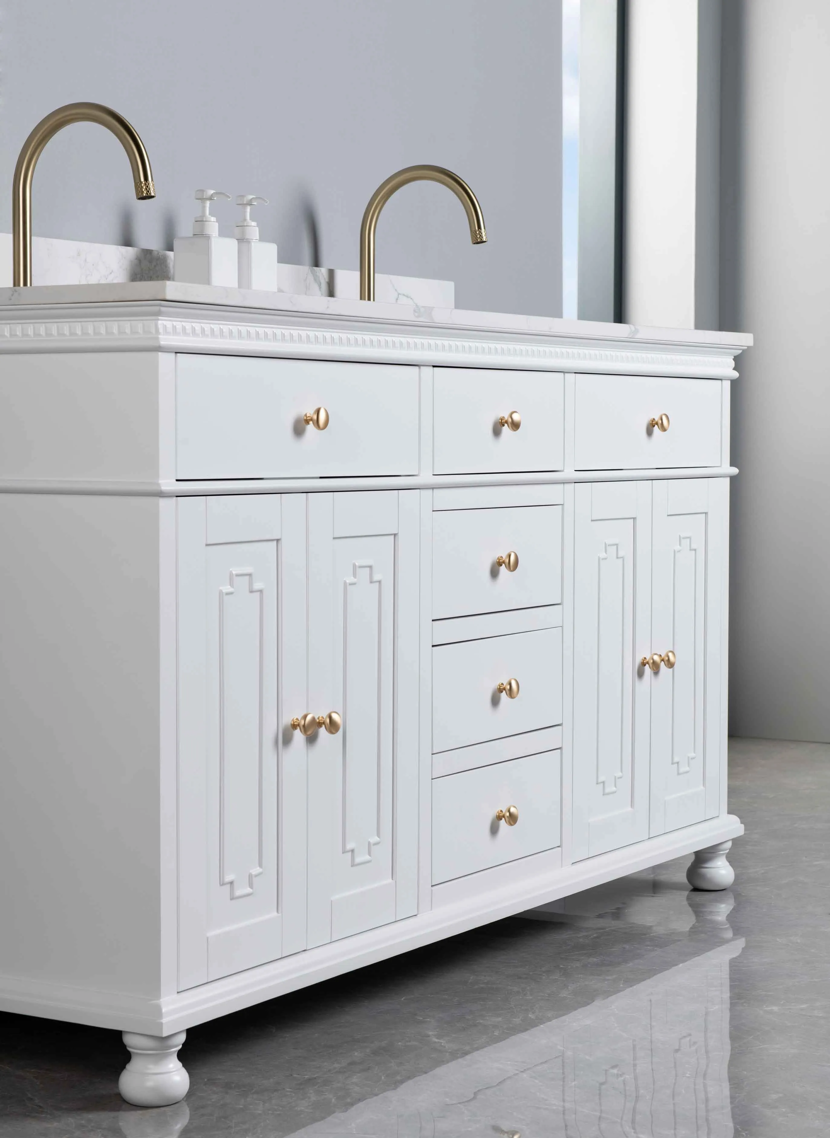 Rubeza 1500mm Didim Vanity Unit with Calacatta Quartz Top - White & Gold