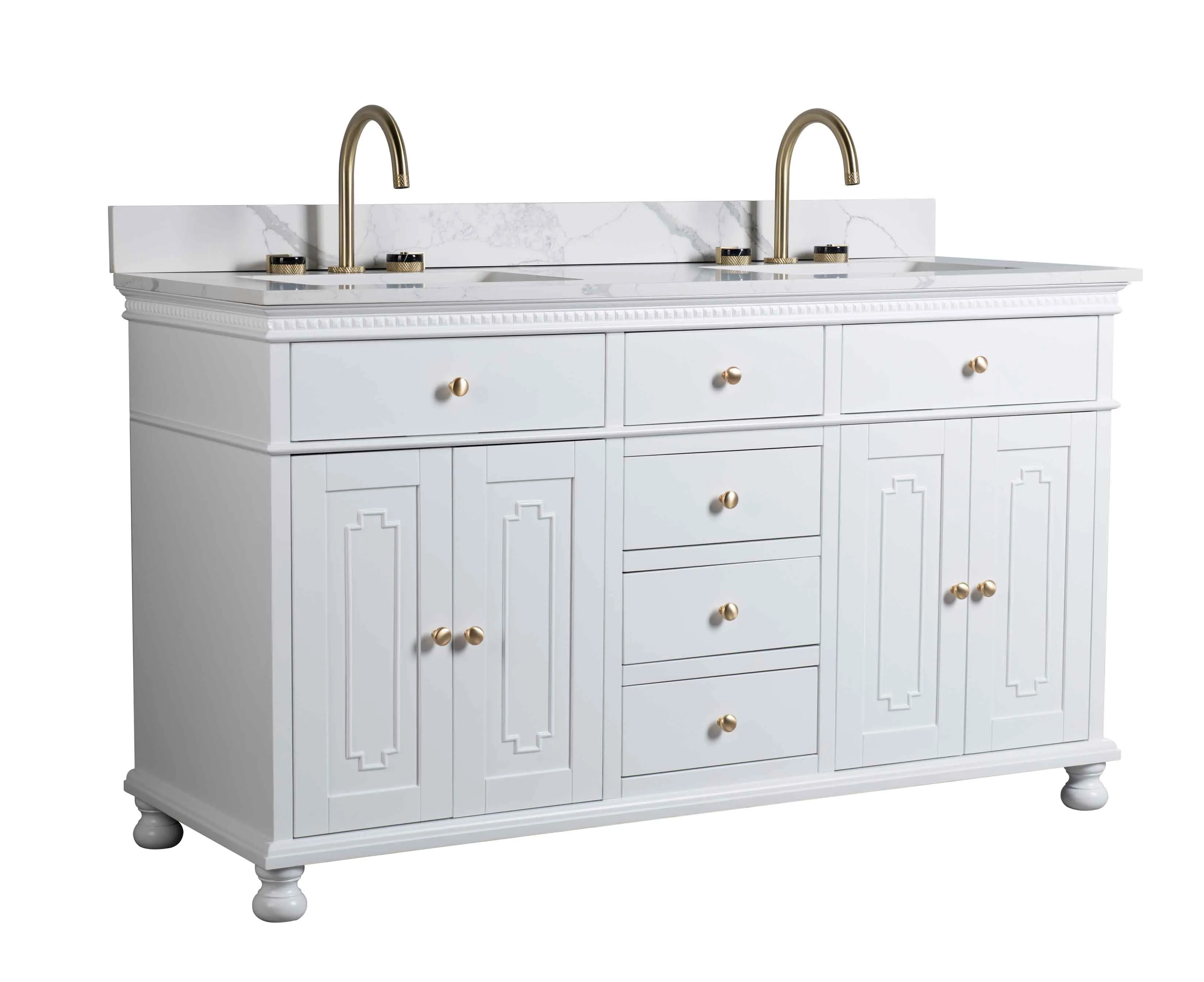 Rubeza 1500mm Didim Vanity Unit with Calacatta Quartz Top - White & Gold