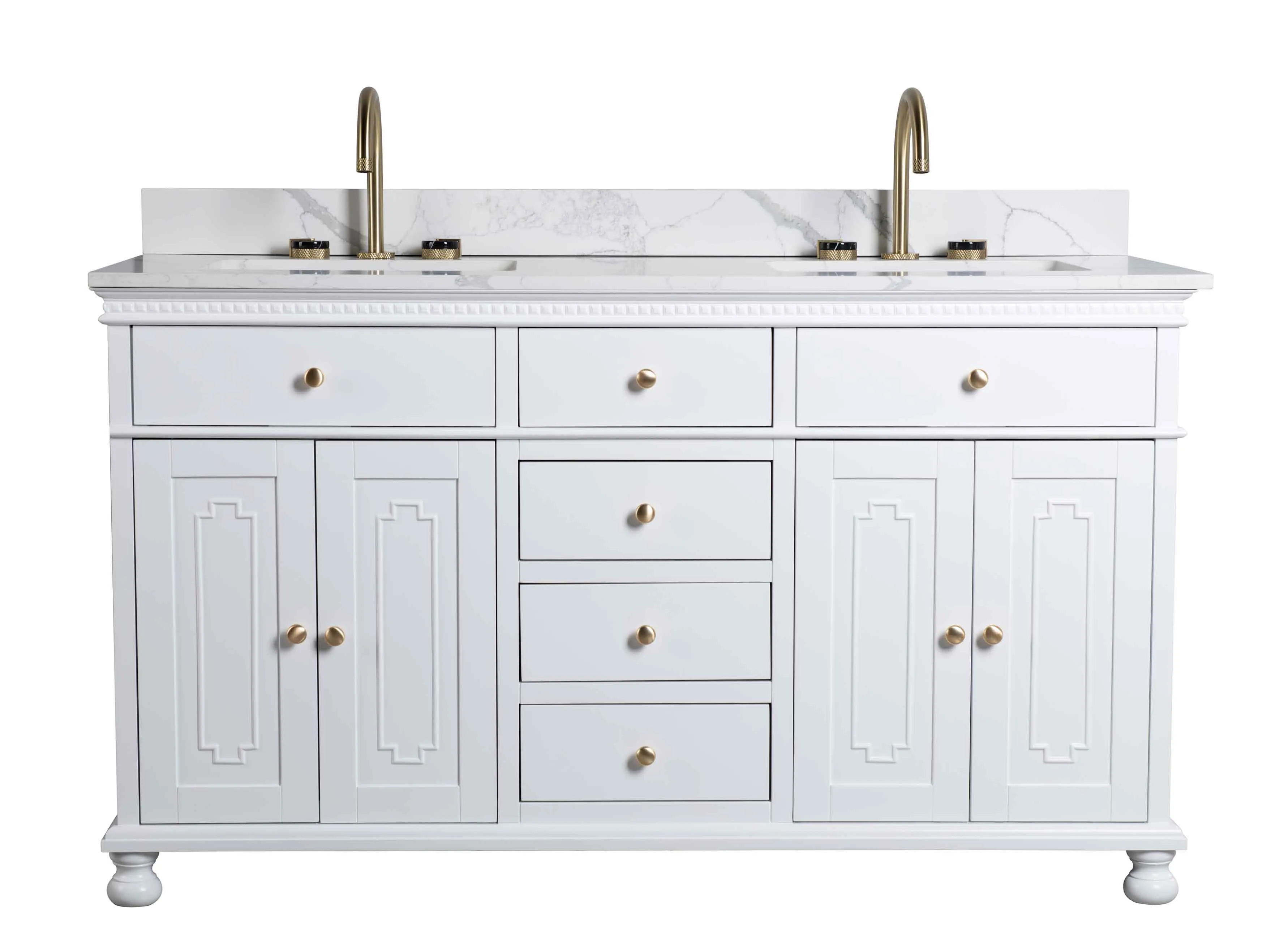 Rubeza 1500mm Didim Vanity Unit with Calacatta Quartz Top - White & Gold