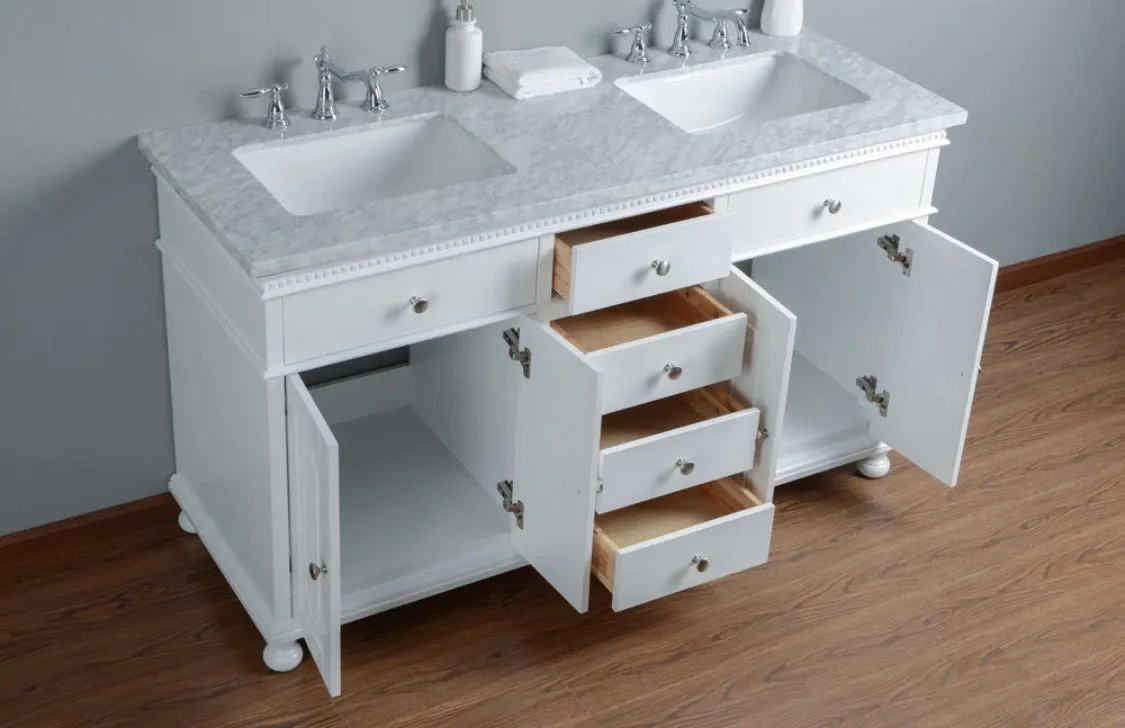 Rubeza 1500mm Didim Vanity Unit with Carrara Marble Top - White & Chrome