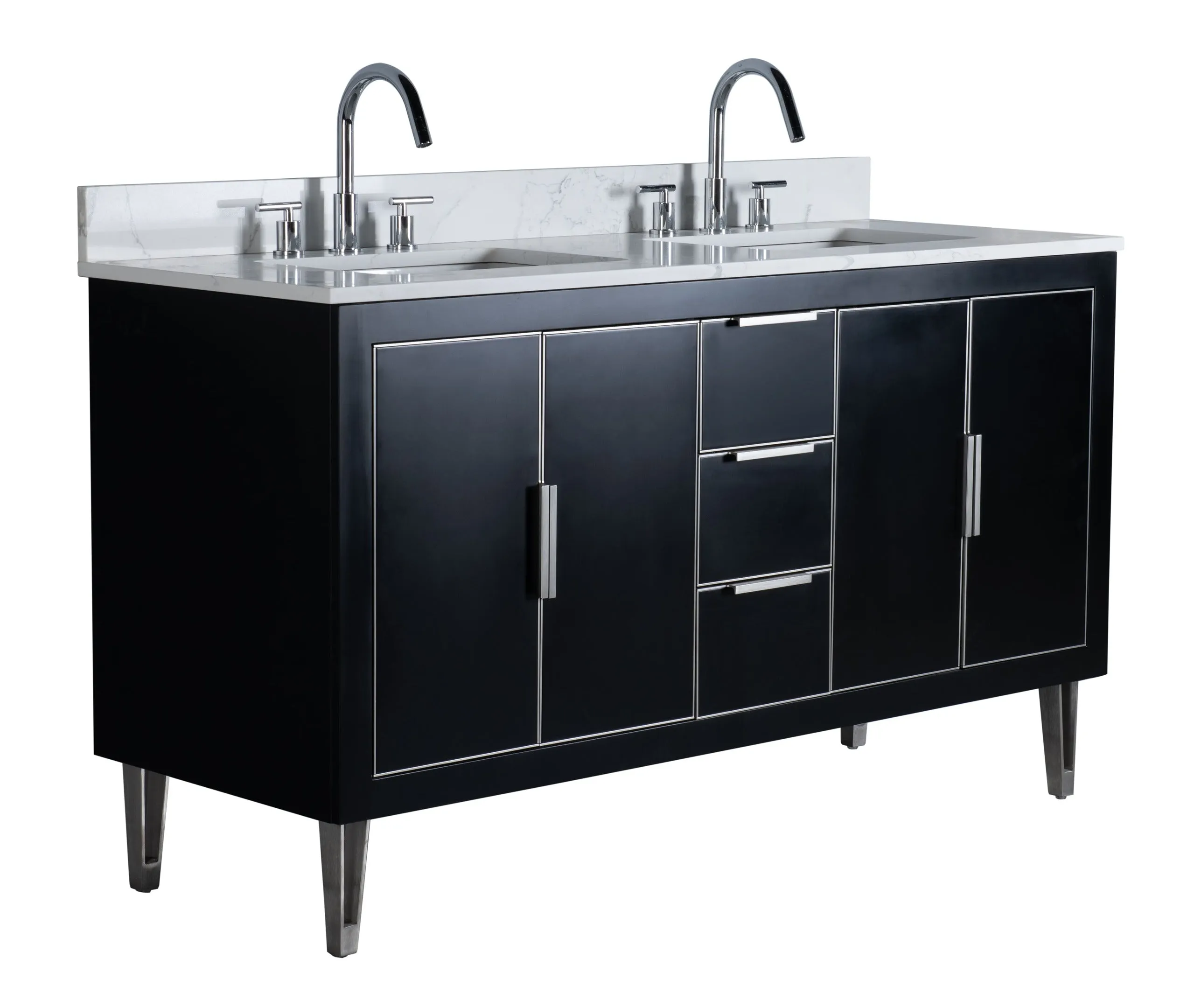 Rubeza 1500mm Dukes Vanity Unit with Calacatta Quartz Top - Black & Chrome