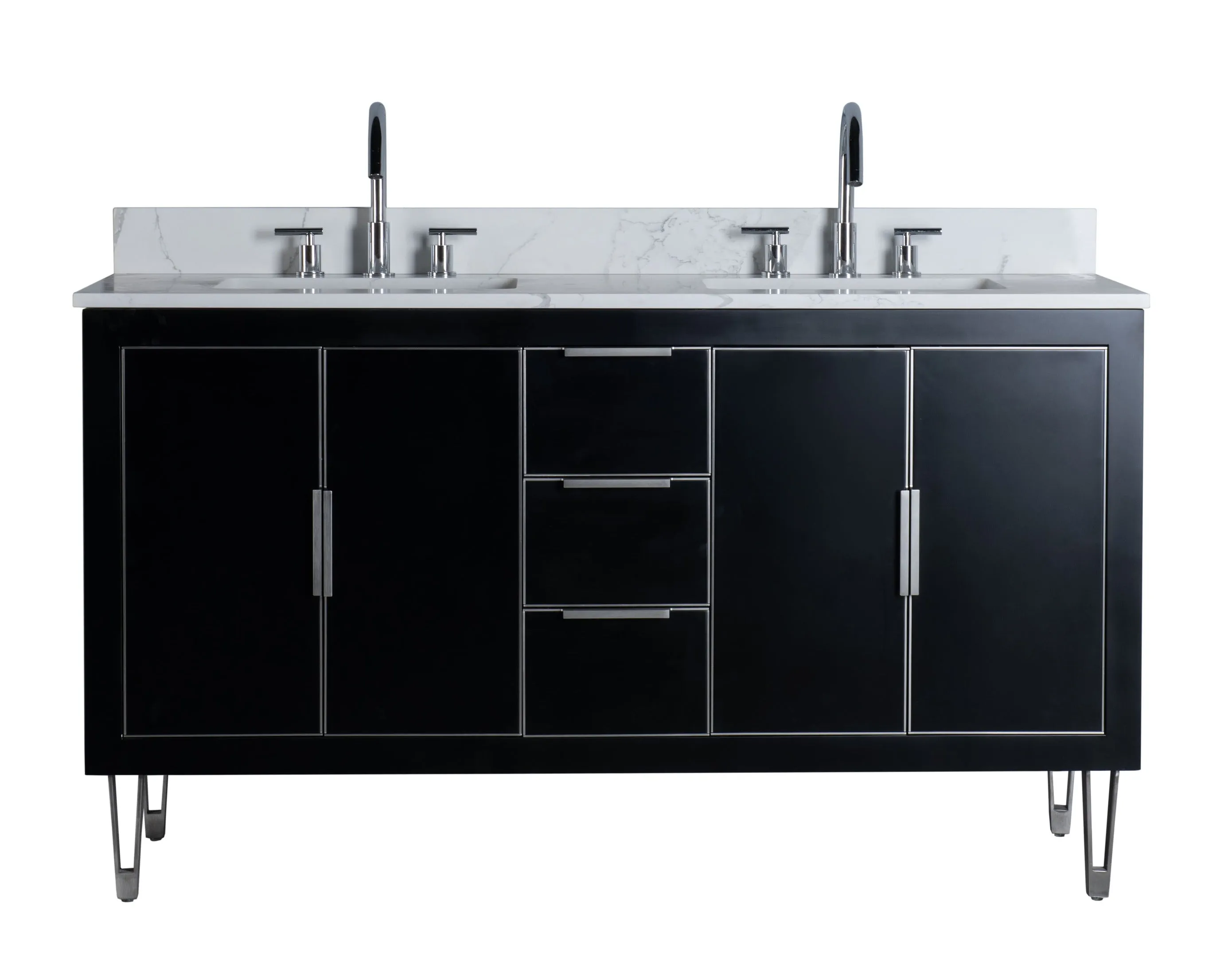 Rubeza 1500mm Dukes Vanity Unit with Calacatta Quartz Top - Black & Chrome