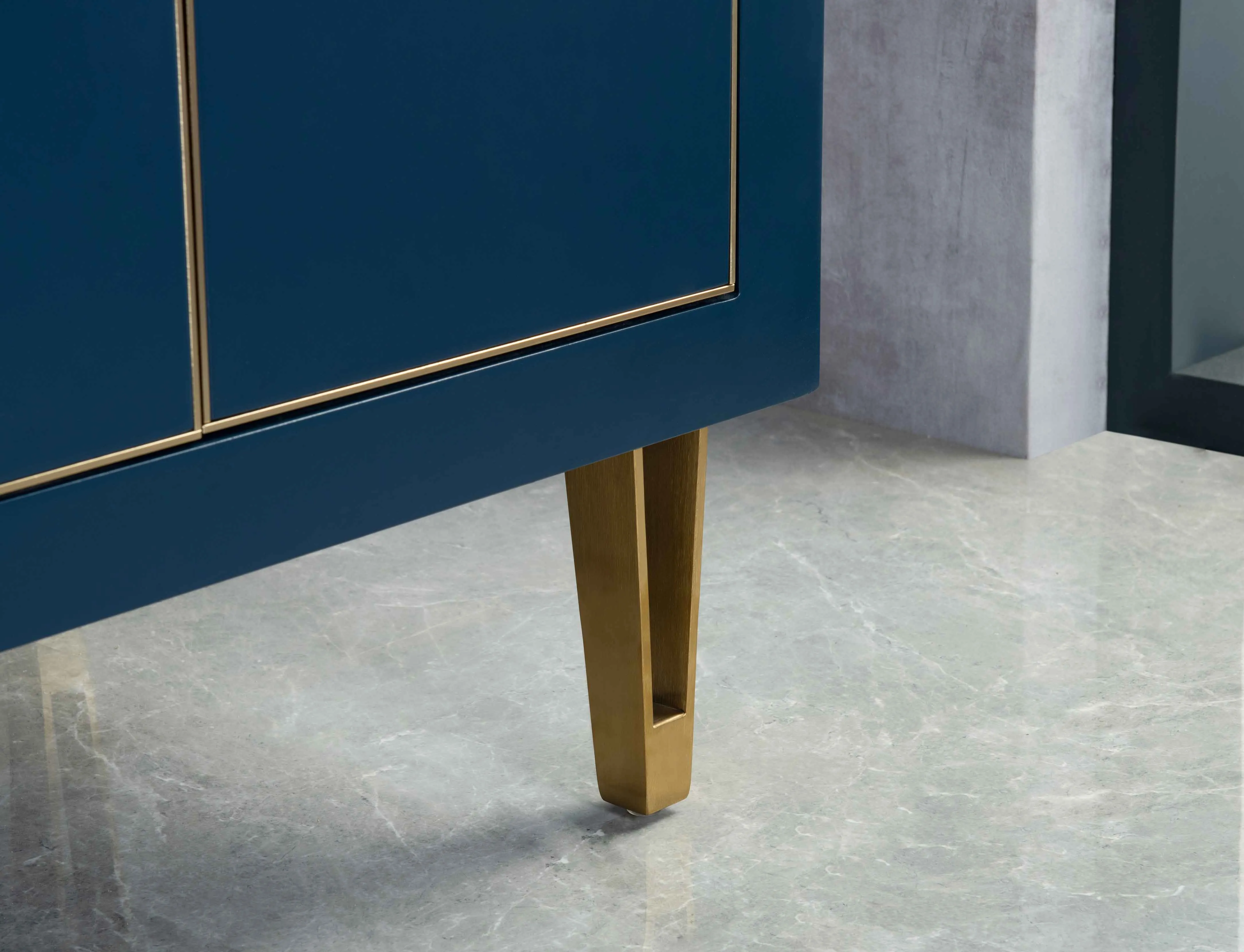 Rubeza 1500mm Dukes Vanity Unit with Calacatta Quartz Top - Dark Blue & Gold