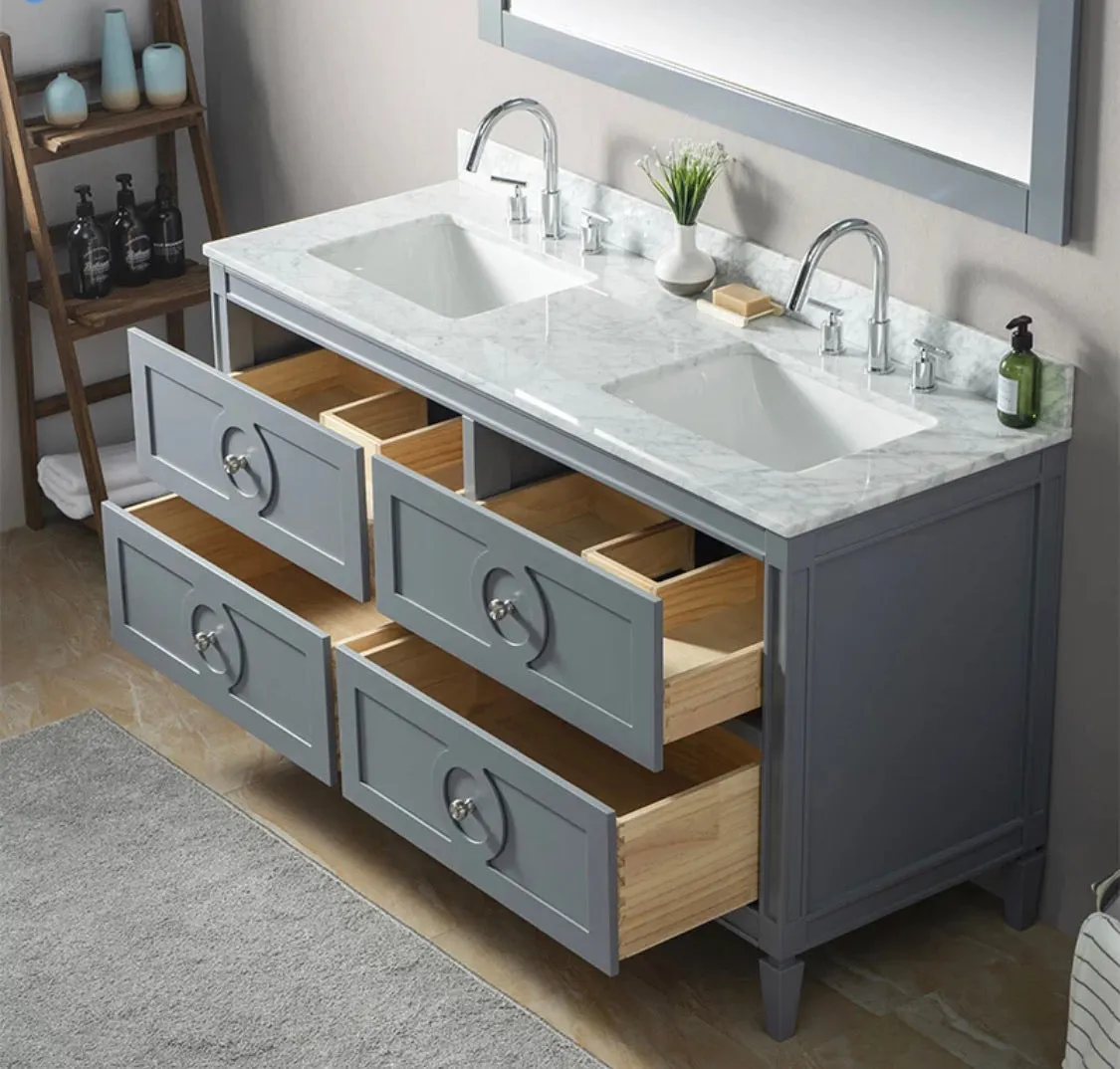 Rubeza 1500mm Layla Vanity Unit with Carrara Marble Top - Dark Grey & Chrome