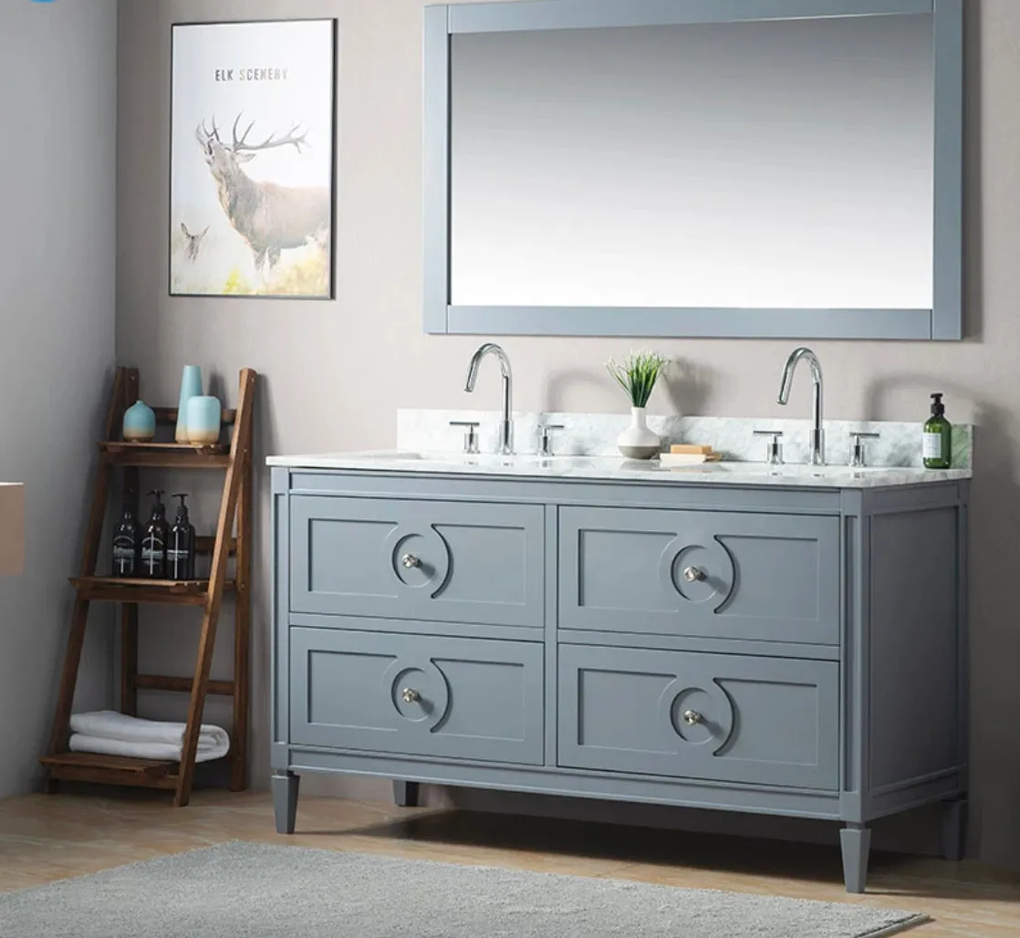 Rubeza 1500mm Layla Vanity Unit with Carrara Marble Top - Dark Grey & Chrome