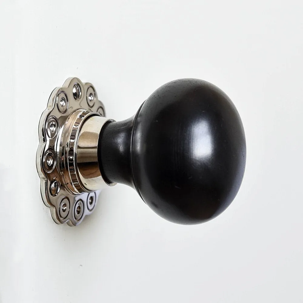 Solid Ebony & Nickel Bun Door Knobs