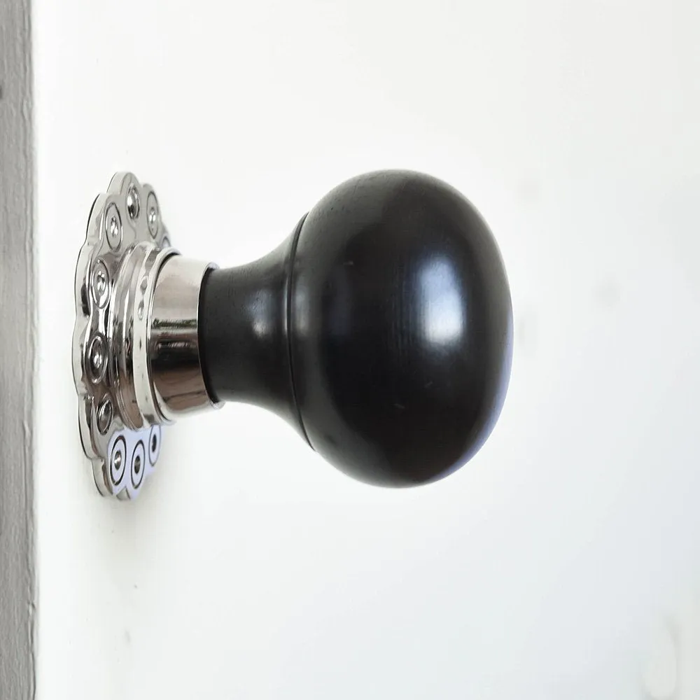 Solid Ebony & Nickel Bun Door Knobs