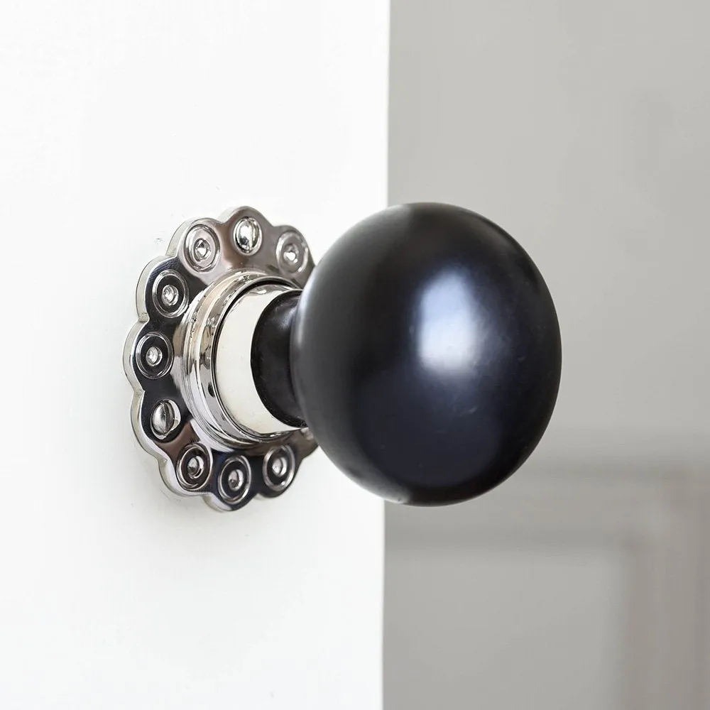 Solid Ebony & Nickel Bun Door Knobs