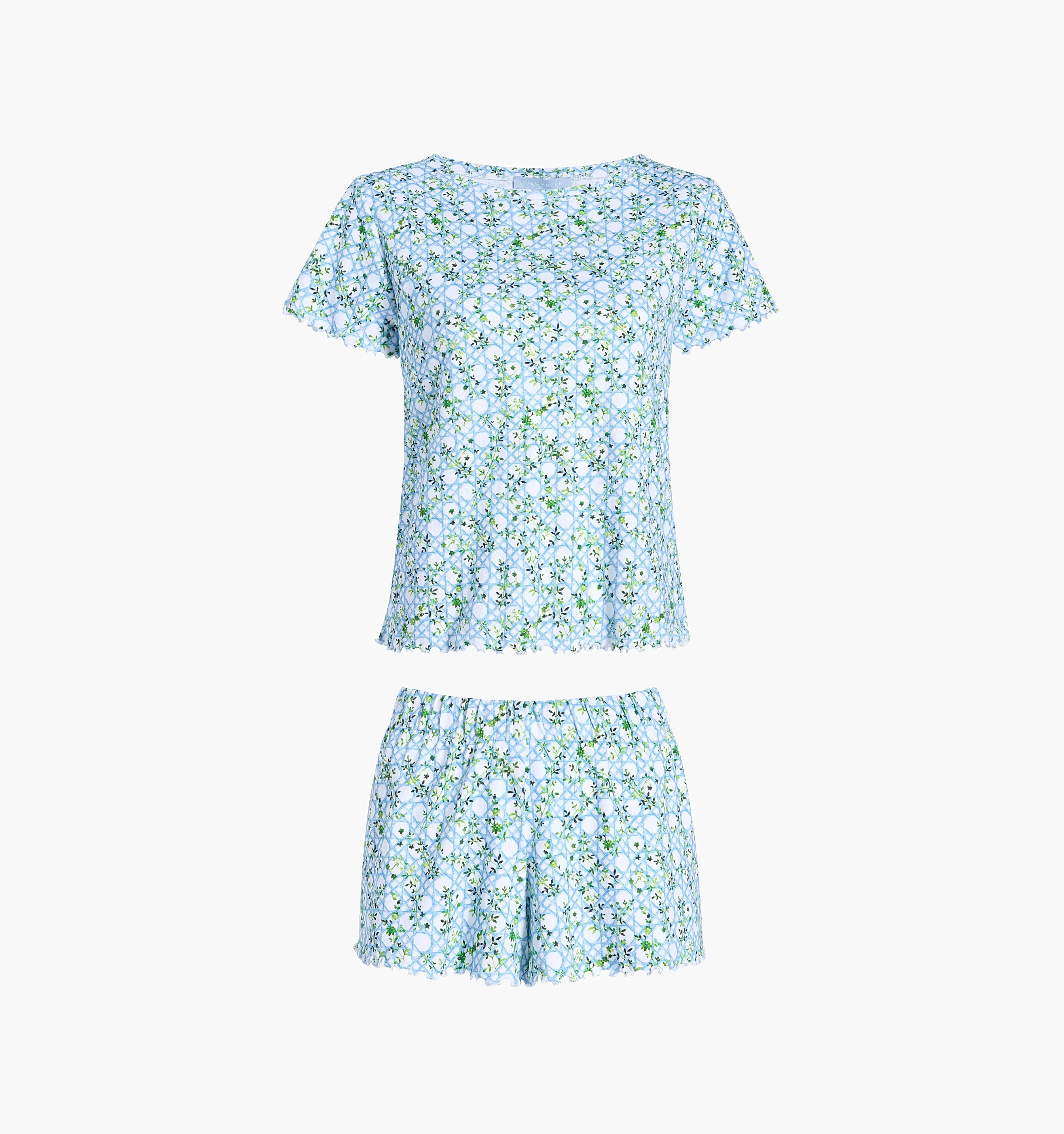 The Nina Pajama Set - Blue Basketweave Vine